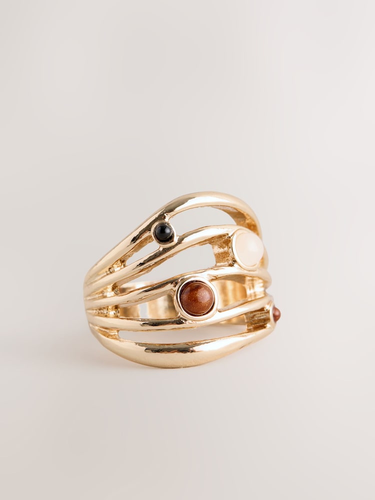 Gold Tone Stone Insert Ladder Ring - Image 2 of 3