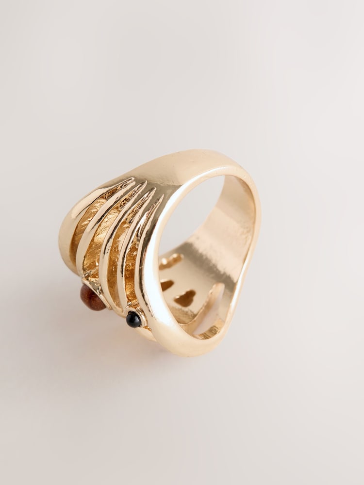 Gold Tone Stone Insert Ladder Ring - Image 3 of 3