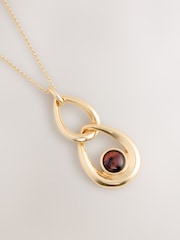 Gold Tone Interlinking Stone Inset Necklace - Image 4 of 5
