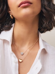 Gold Tone Two Row Pavé Heart Necklace - Image 1 of 5