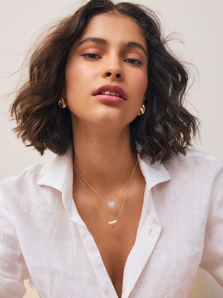 Gold Tone Two Row Pavé Heart Necklace - Image 2 of 5
