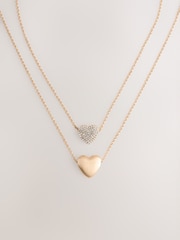 Gold Tone Two Row Pavé Heart Necklace - Image 3 of 5