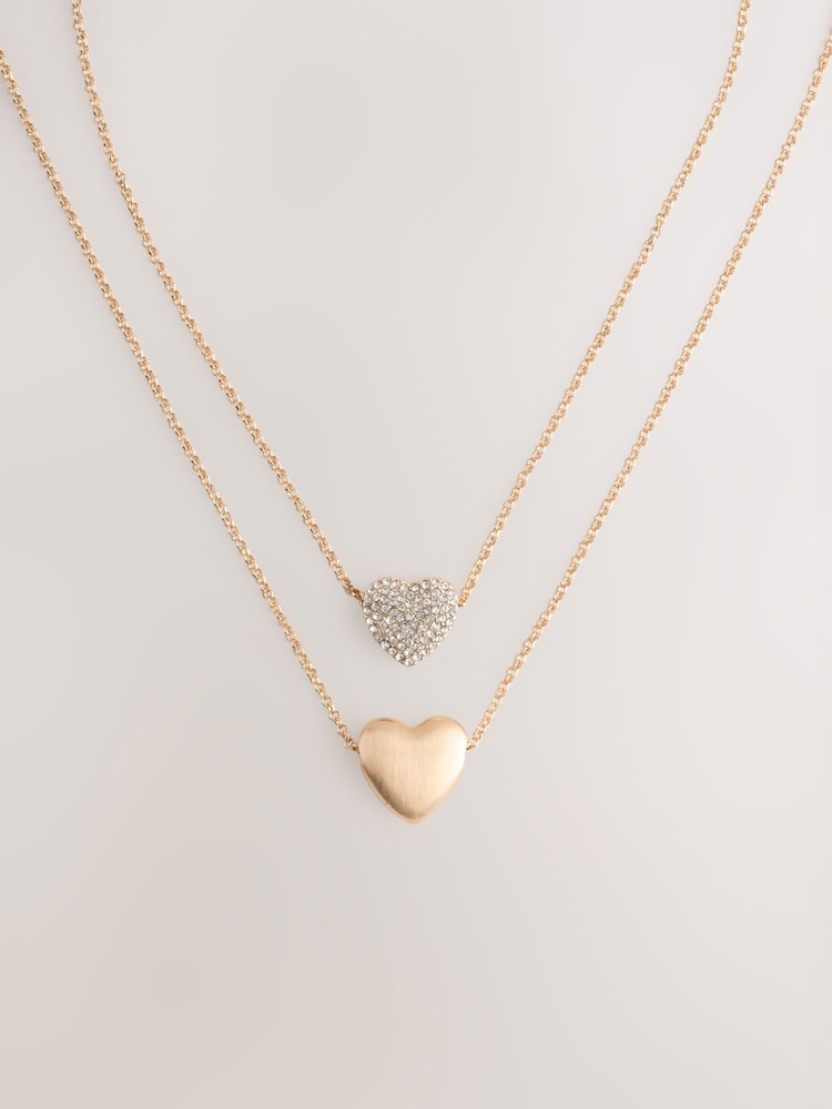 Gold Tone Two Row Pavé Heart Necklace - Image 3 of 5