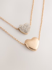 Gold Tone Two Row Pavé Heart Necklace - Image 5 of 5