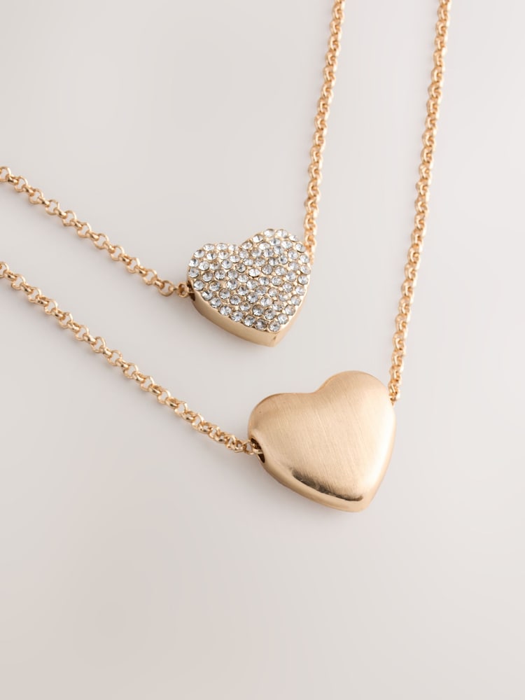 Gold Tone Two Row Pavé Heart Necklace - Image 5 of 5