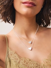 Silver Tone Two Row Pavé Heart Necklace - Image 1 of 5