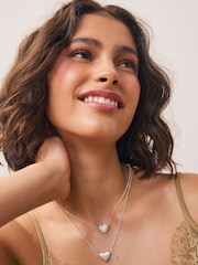 Silver Tone Two Row Pavé Heart Necklace - Image 2 of 5