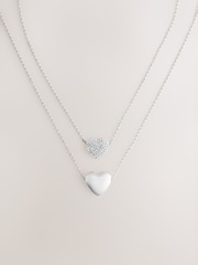Silver Tone Two Row Pavé Heart Necklace - Image 3 of 5