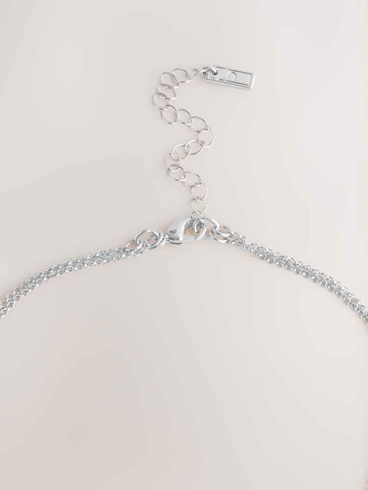 Silver Tone Two Row Pavé Heart Necklace - Image 4 of 5
