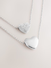 Silver Tone Two Row Pavé Heart Necklace - Image 5 of 5