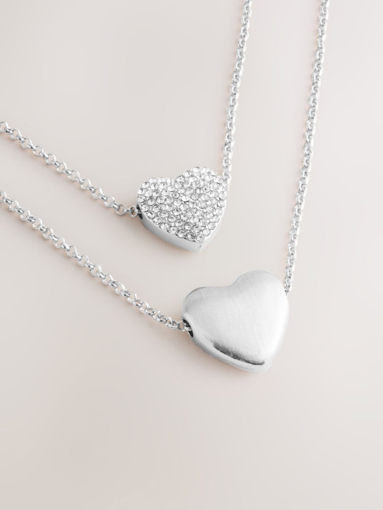 Silver Tone Two Row Pavé Heart Necklace - Image 5 of 5