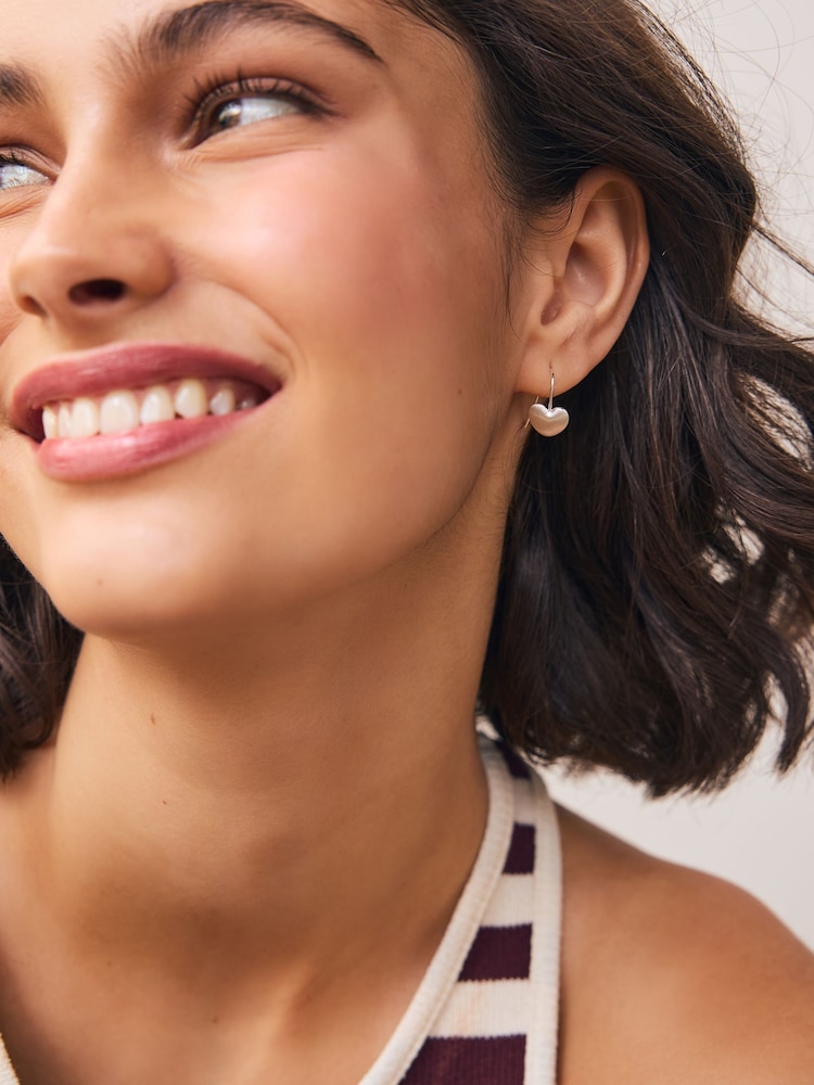 Brushed Silver Tone Heart Earrings - Image 1 of 2