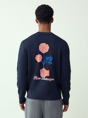 Azul marino - Relaxed Fit Floral Graphic Print Crew Neck Jumper - Imagen 3 de 9