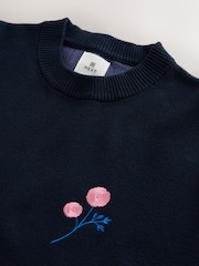 Azul marino - Relaxed Fit Floral Graphic Print Crew Neck Jumper - Imagen 8 de 9