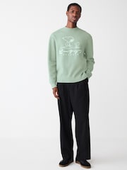 Sage Green Relaxed Fit Snoopy Graphic Print Crew Neck Jumper - Image 2 of 9