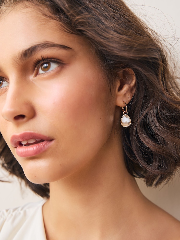 Gold/Silver Tone Facetted Bead Drop Hoop Earrings - Image 1 of 2 Gold/Silver Tone Facetted Bead Drop Hoop Earrings - Image 1 of 2