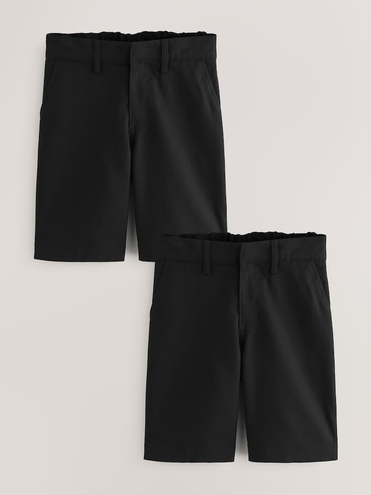 Black 2 Pack Flat Front School Shorts (3-14yrs) - Image 1 of 11 Black 2 Pack Flat Front School Shorts (3-14yrs) - Image 1 of 11