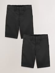 Black 2 Pack Flat Front School Shorts (3-14yrs) - Image 2 of 11