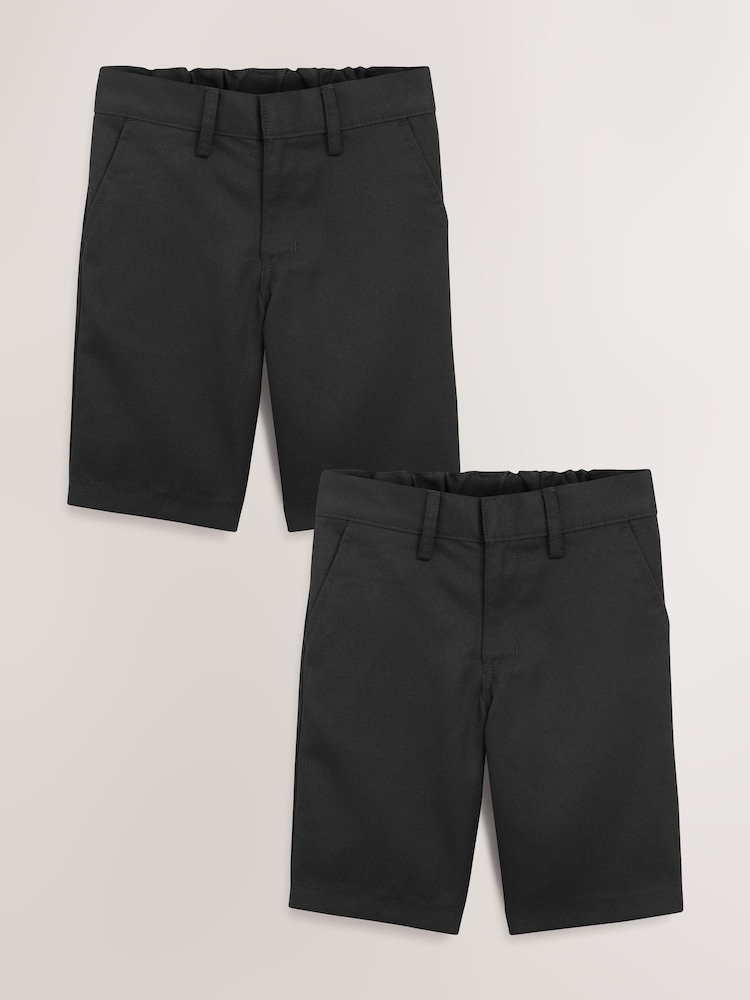 Black 2 Pack Flat Front School Shorts (3-14yrs) - Image 2 of 11 Black 2 Pack Flat Front School Shorts (3-14yrs) - Image 2 of 11