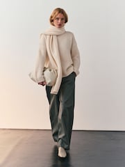 Nothing Ordinary Cream Knitted Scarf Jumper With Wool - Image 1 of 9