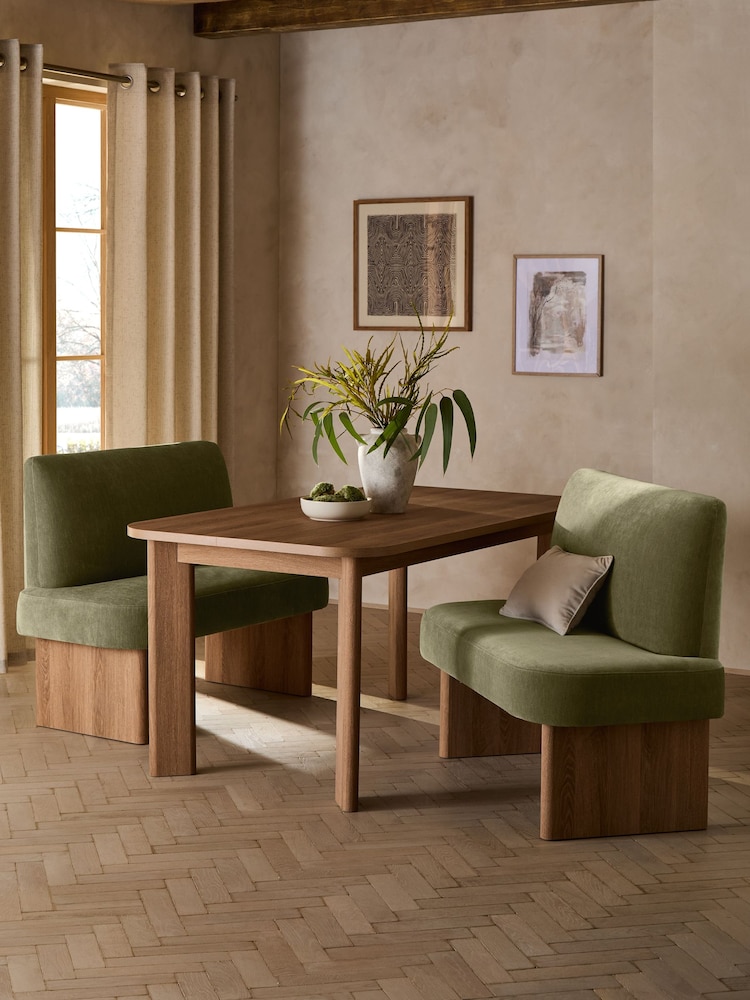 Relaxed Chenille Olive Green Nomad Dining 4 Seater Bench Set - Image 1 of 7