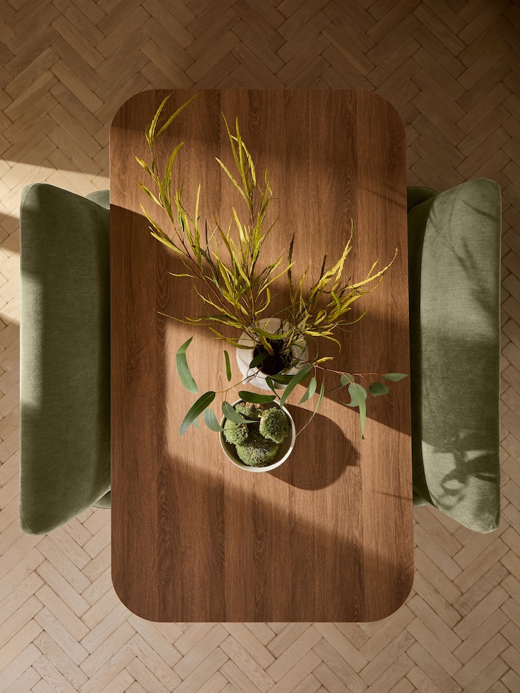 Relaxed Chenille Olive Green Nomad Dining 4 Seater Bench Set - Image 2 of 7