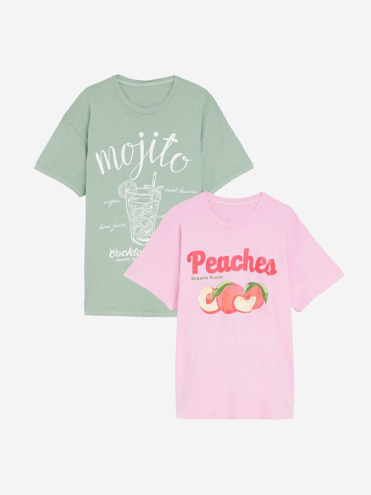 Simply Be Pink Graphic Print T-Shirts 2 Pack - Image 1 of 6 Simply Be Pink Graphic Print T-Shirts 2 Pack - Image 1 of 6