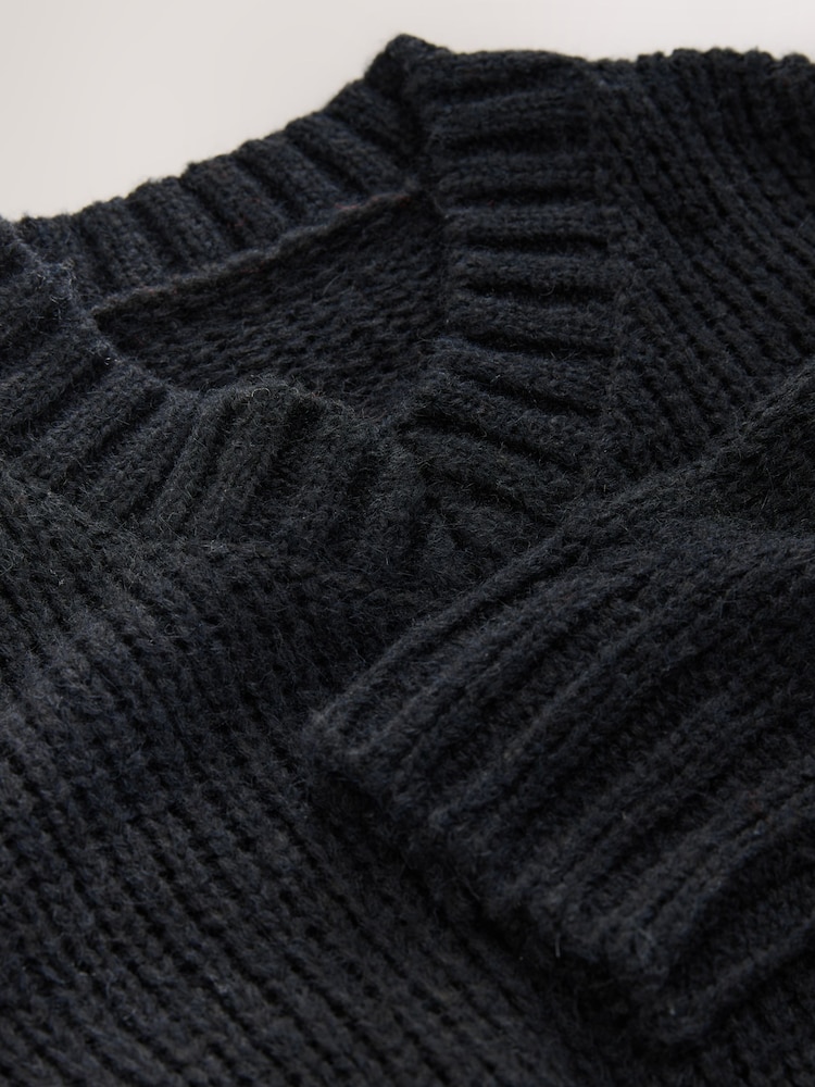 Nothing Ordinary Black Knitted Shallow V-Neck Jumper - Image 2 of 3 Nothing Ordinary Black Knitted Shallow V-Neck Jumper - Image 2 of 3