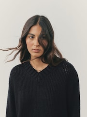 Nothing Ordinary Black Knitted Shallow V-Neck Jumper - Image 4 of 9