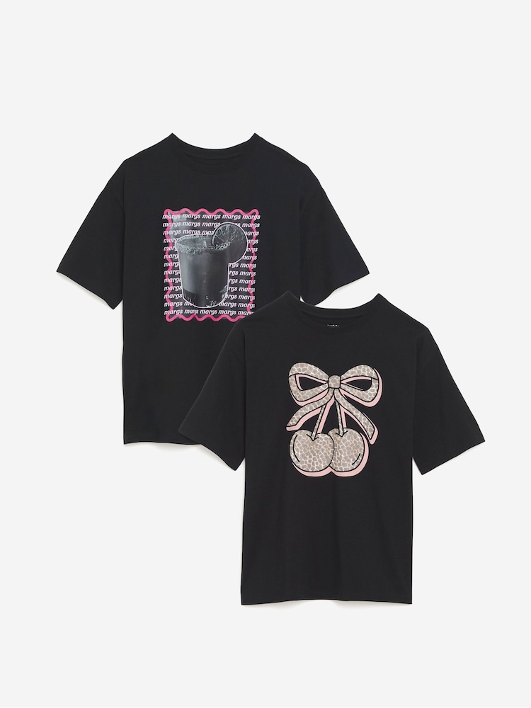 Simply Be Black Graphic Print T-Shirts 2 Pack - Image 4 of 4