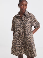 Simply Be Animal Print Pocket Shirt Dress - Image 1 of 4