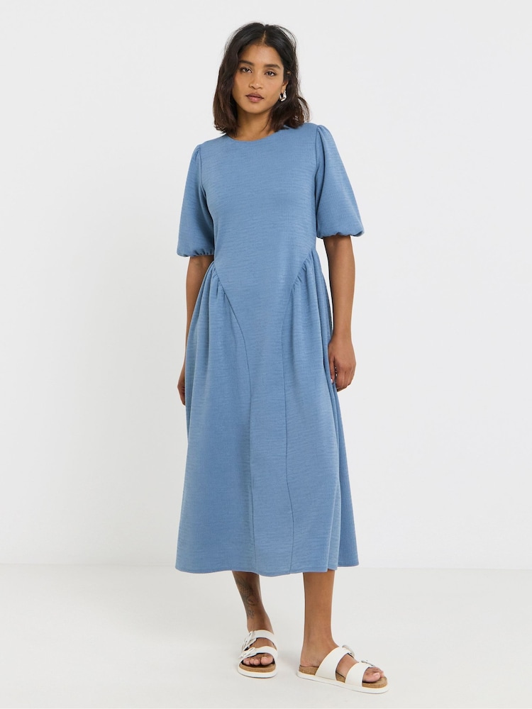 Simply Be Blue Jersey Linen Waist Detail Midi Dress - Image 1 of 1 Simply Be Blue Jersey Linen Waist Detail Midi Dress - Image 1 of 1
