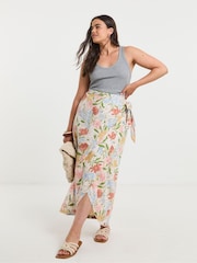 Simply Be Pink Printed Linen Blend Wrap Midaxi Skirt - Image 1 of 4