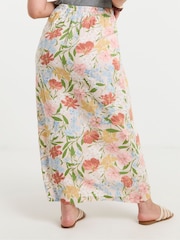 Simply Be Pink Printed Linen Blend Wrap Midaxi Skirt - Image 2 of 4