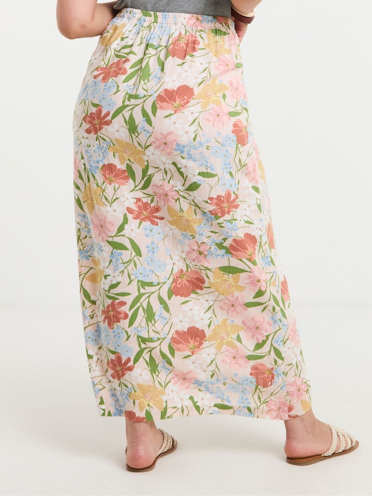 Simply Be Pink Printed Linen Blend Wrap Midaxi Skirt - Image 2 of 4