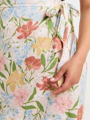 Simply Be Pink Printed Linen Blend Wrap Midaxi Skirt - Image 3 of 4