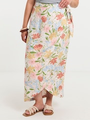 Simply Be Pink Printed Linen Blend Wrap Midaxi Skirt - Image 4 of 4