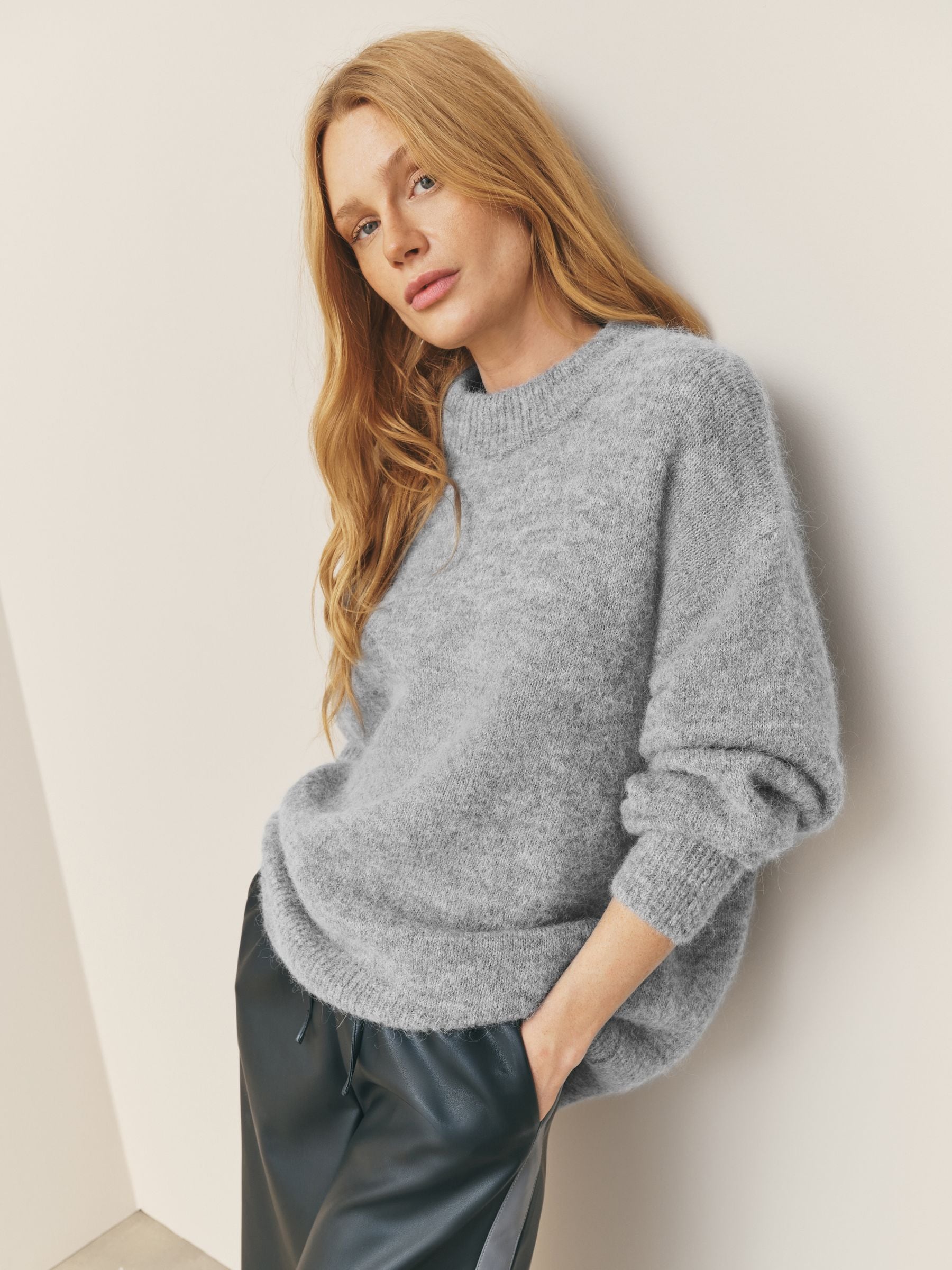 Buy Nothing Ordinary Grey Oversized Alpaca Wool Blend Crew Neck