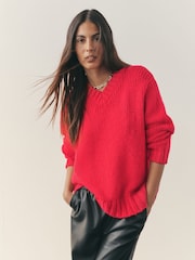 Nothing Ordinary Red Knitted Shallow V-Neck Jumper - Image 5 of 13