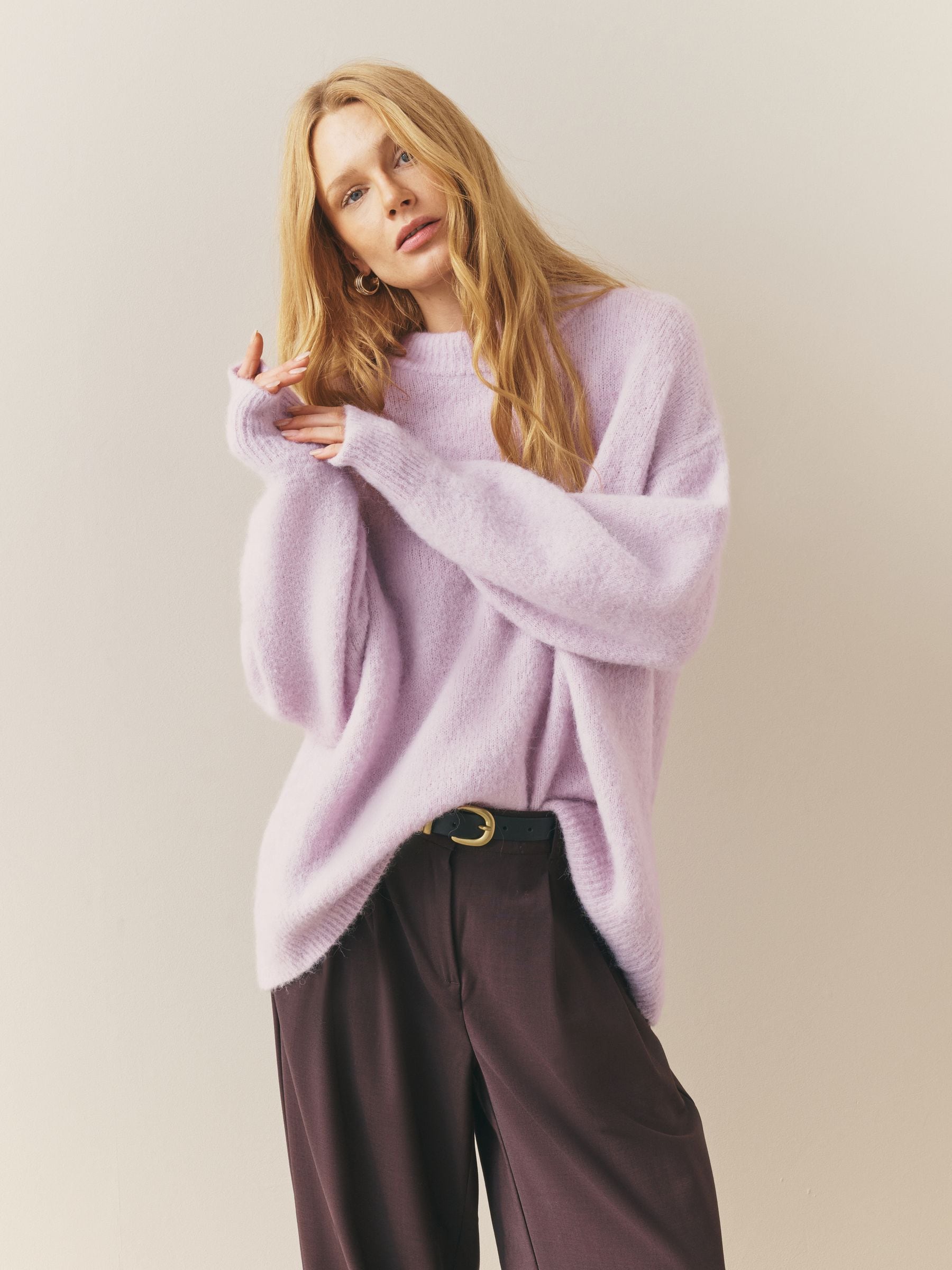 Buy Nothing Ordinary Lilac Purple Oversized Alpaca Wool Blend Crew