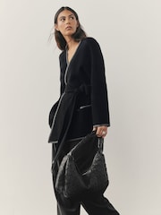 Nothing Ordinary Black Contrast Tipping Knitted Wrap Waist Cardigan - Image 2 of 8