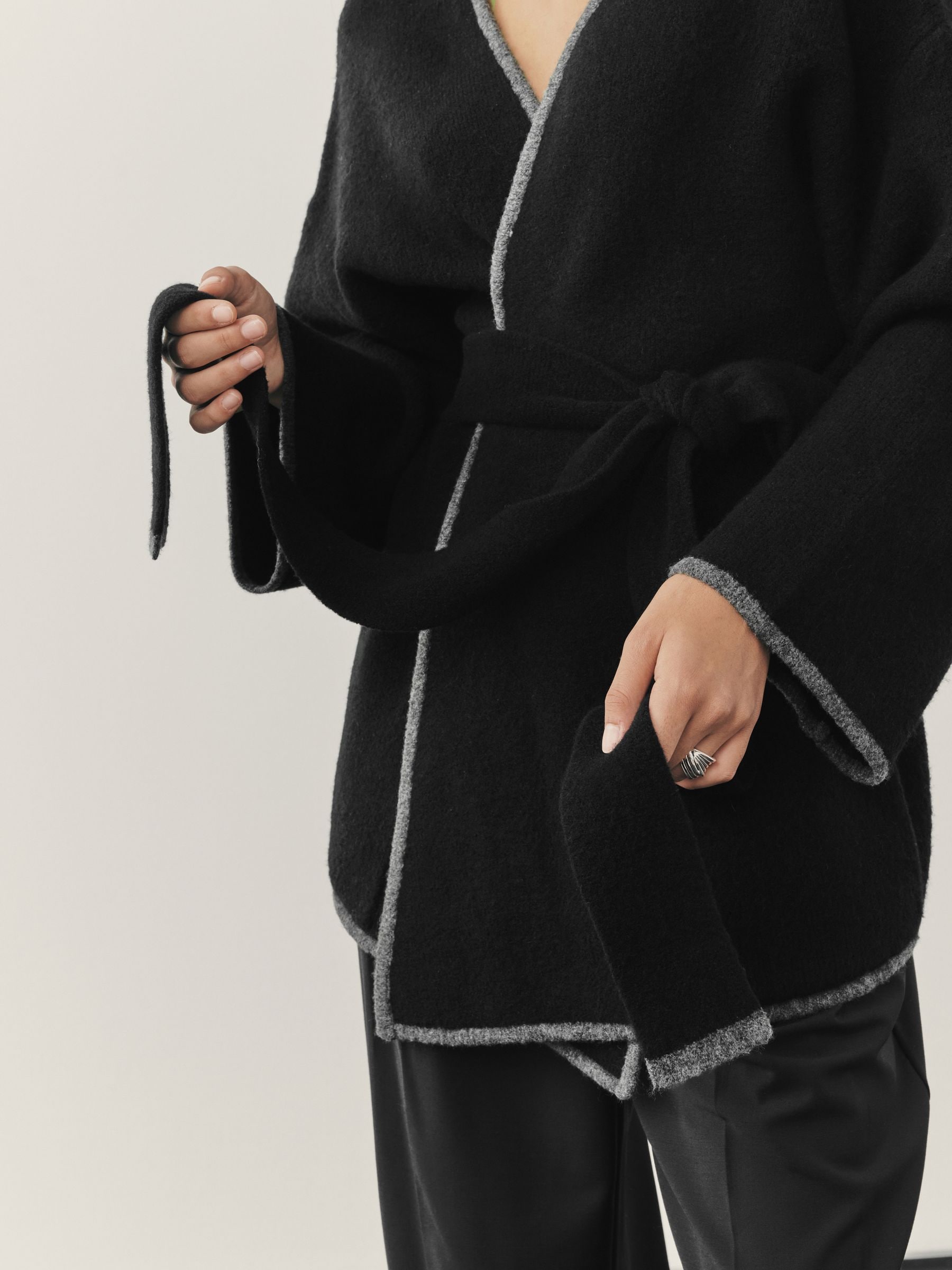 Buy Nothing Ordinary Black Contrast Trim Wrapped Knitted Jacket