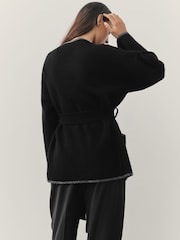 Nothing Ordinary Black Contrast Tipping Knitted Wrap Waist Cardigan - Image 4 of 8
