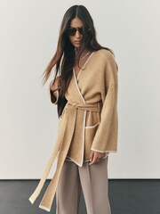 Nothing Ordinary Camel Contrast Tipping Knitted Wrap Waist Cardigan - Image 3 of 8