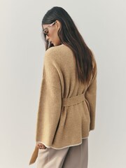 Nothing Ordinary Camel Contrast Tipping Knitted Wrap Waist Cardigan - Image 4 of 8