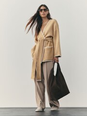 Nothing Ordinary Camel Contrast Tipping Knitted Wrap Waist Cardigan - Image 5 of 8