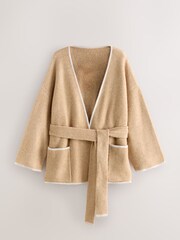 Nothing Ordinary Camel Contrast Tipping Knitted Wrap Waist Cardigan - Image 6 of 8