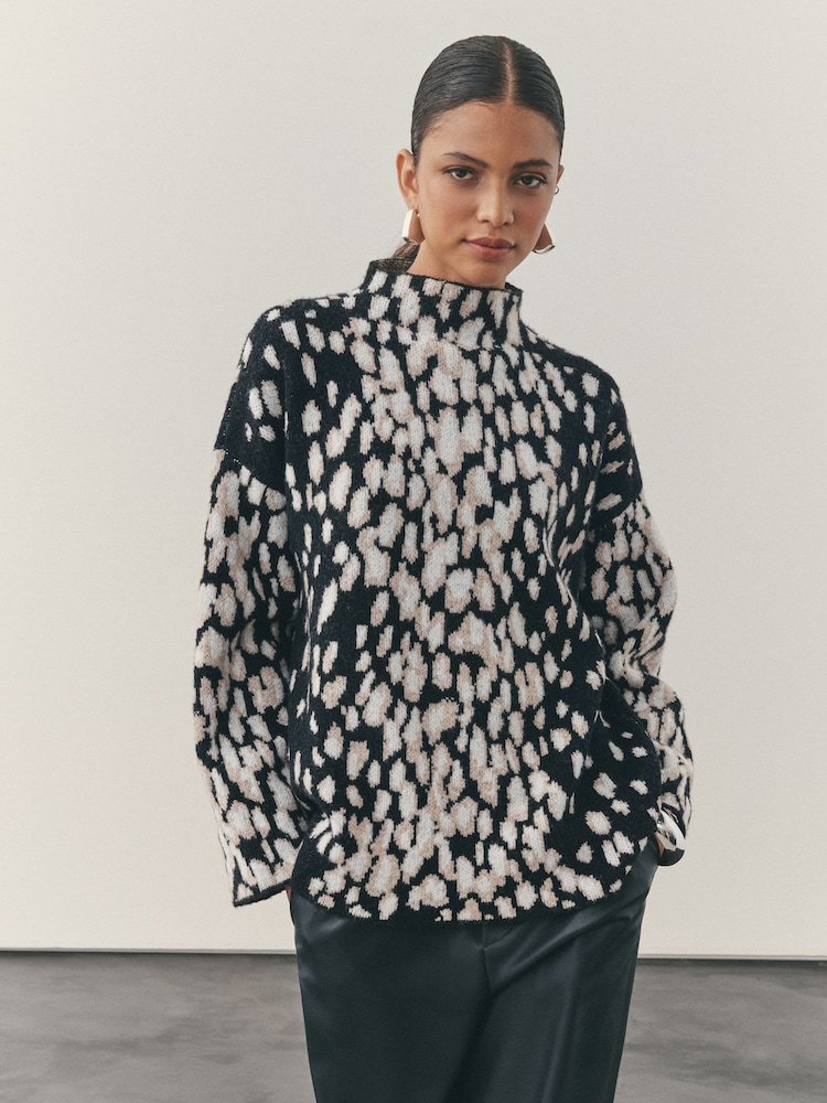 Nothing Ordinary Black/Cream Knitted Bambi Print Jumper - Image 1 of 9 Nothing Ordinary Black/Cream Knitted Bambi Print Jumper - Image 1 of 9