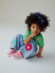 أزرق متوسط - Crochet Embellished Wide leg Jeans (3mths-7yrs) - صورة 4 من 4