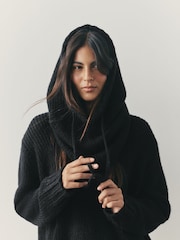 Nothing Ordinary Black Knitted Hooded Snood With Wool - Image 1 of 7